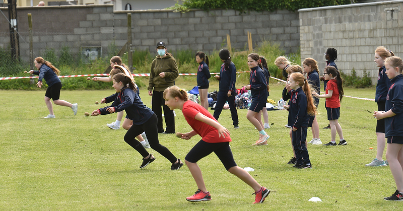 Third class pupils taking part in the egg and spoon race at the  St. Vincent's Convent Primary School, sports day at the Glen Hurling Club,  Cork. Picture Dan Linehan